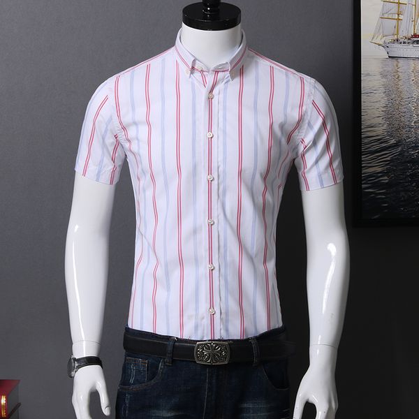 men's short sleeve casual vertical striped dress shirt comfortable 100% cotton slim-fit button down collar easy care shirts, White;black
men's short sleeve casual vertical striped dress shirt comfortable 100% cotton slim-fit button down collar easy care shirts, White;black