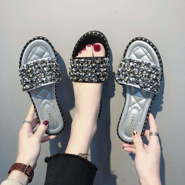 rivet crystal women summer slippers beach summer flat slides open toe outside shoes, Black
rivet crystal women summer slippers beach summer flat slides open toe outside shoes, Black