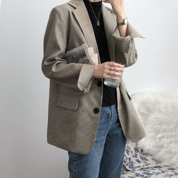 mooirue spring female blazer jacket houndstooth single breasted padded suit loose casual cardigan feminino overcoat, White;black
mooirue spring female blazer jacket houndstooth single breasted padded suit loose casual cardigan feminino overcoat, White;black