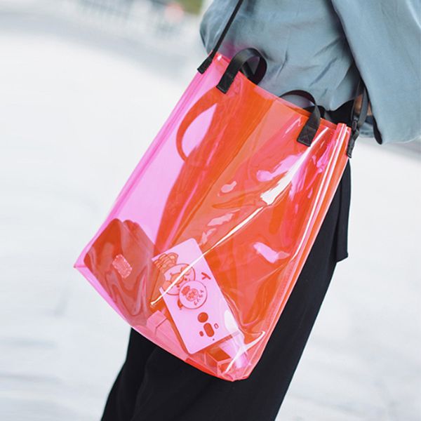women new trend tote transparent pvc handbag fashionshoulder bag jelly color plastic clear bag large shopping bags
women new trend tote transparent pvc handbag fashionshoulder bag jelly color plastic clear bag large shopping bags