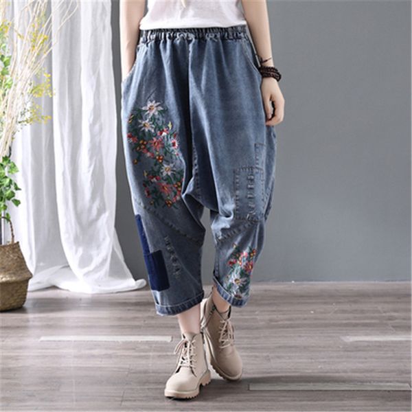denim cross-pants women embroidery patchwork hole jeans female vintage loose large size elastic waist ankle-length pants rm50180, Blue
denim cross-pants women embroidery patchwork hole jeans female vintage loose large size elastic waist ankle-length pants rm50180, Blue