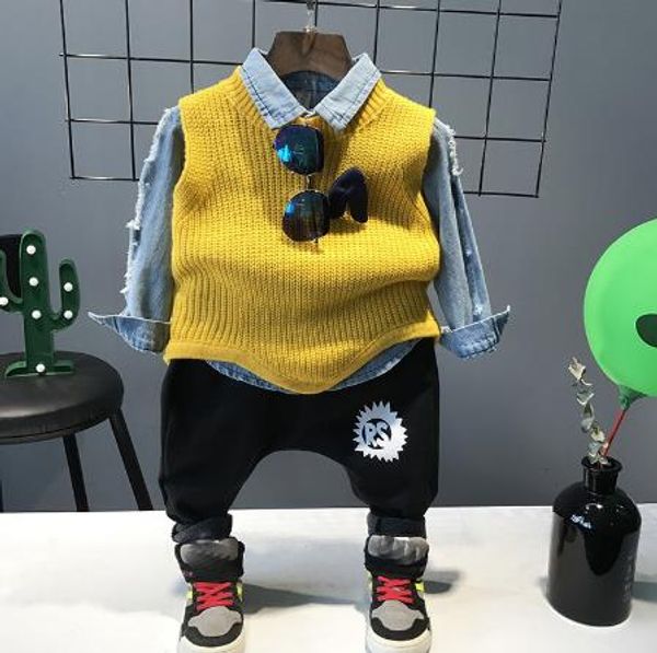 children's clothing knit vest denim shirt pants casual fashion 3 pieces / set boys and girls autumn suit 2-6 years old, White
children's clothing knit vest denim shirt pants casual fashion 3 pieces / set boys and girls autumn suit 2-6 years old, White