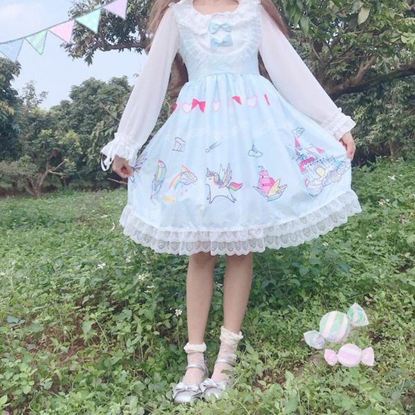 summer sleeveless lolita dress sweet cute kawaii girls princess maid vintage printed patterns lace blue sling dress, Black;red
summer sleeveless lolita dress sweet cute kawaii girls princess maid vintage printed patterns lace blue sling dress, Black;red