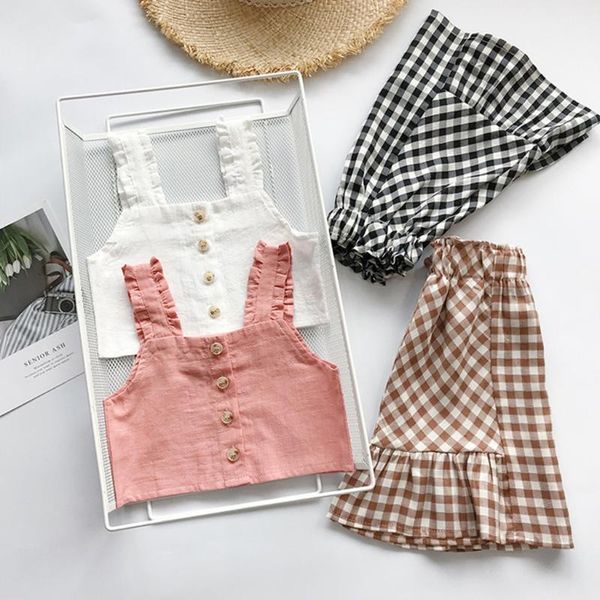 fashion baby 2pcs set toddler kids girls sleeveless frill solid strap camisole vest plaid pleated skirt suit summer clothes, White
fashion baby 2pcs set toddler kids girls sleeveless frill solid strap camisole vest plaid pleated skirt suit summer clothes, White