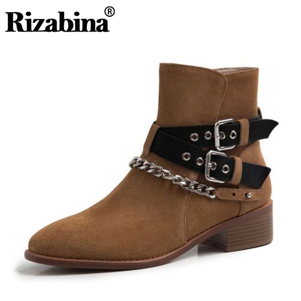 rizabina women genuine leather ankle boots chain flats buckle zipper fashion shoes woman office lady pointed toe size 34-39, Black
rizabina women genuine leather ankle boots chain flats buckle zipper fashion shoes woman office lady pointed toe size 34-39, Black