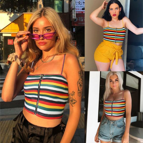 2019 new summer women zipper crop tank colorful striped sleeveless summer crop camisoles size s-l, White
2019 new summer women zipper crop tank colorful striped sleeveless summer crop camisoles size s-l, White