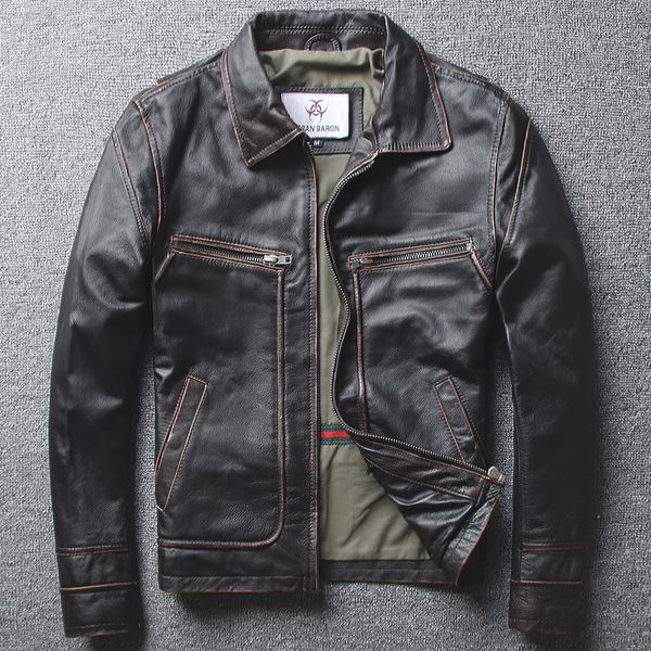 shiiping short men's turn-lapels for old rubbing outerwear business leather jacket, Black
shiiping short men's turn-lapels for old rubbing outerwear business leather jacket, Black