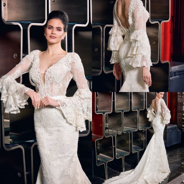 alisse nuera latest mermaid wedding dresses v neck long sleeve lace appliqued bohemian wedding dress sweep train backless bridal gowns, White
alisse nuera latest mermaid wedding dresses v neck long sleeve lace appliqued bohemian wedding dress sweep train backless bridal gowns, White