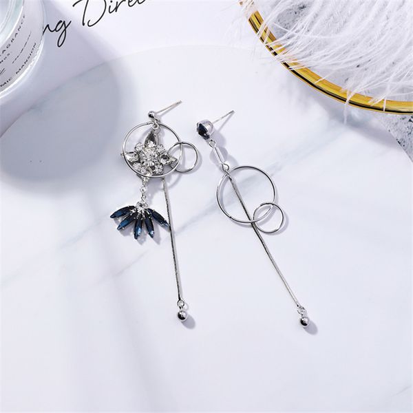 fashion- new crystal flower geometric round circle asymmetry long tassel drop earrings elegant korean women oorbellen, Silver
fashion- new crystal flower geometric round circle asymmetry long tassel drop earrings elegant korean women oorbellen, Silver