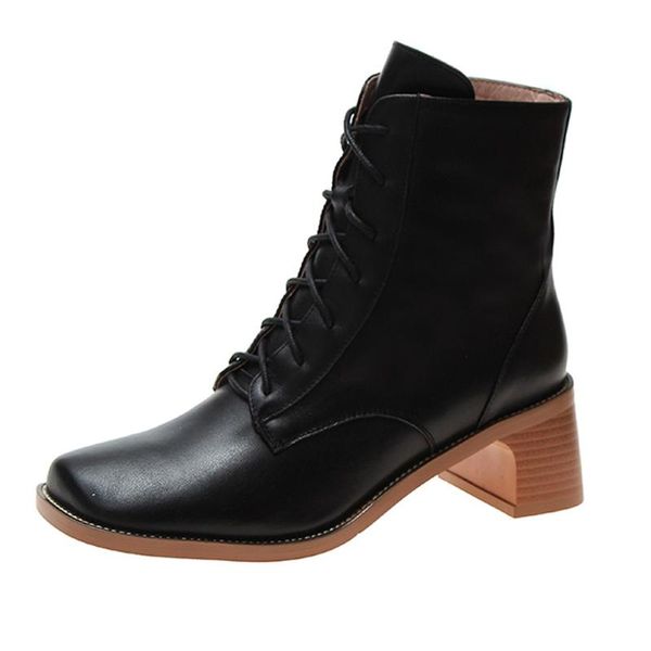 women's fashion boots cross lace-up high heeled boots square toe casual shoes, Black
women's fashion boots cross lace-up high heeled boots square toe casual shoes, Black