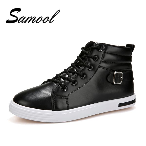 men boots 2018 men's fashion high pu leather shoes male casual autumn winter ankle boots warm shoes men qx5, Black