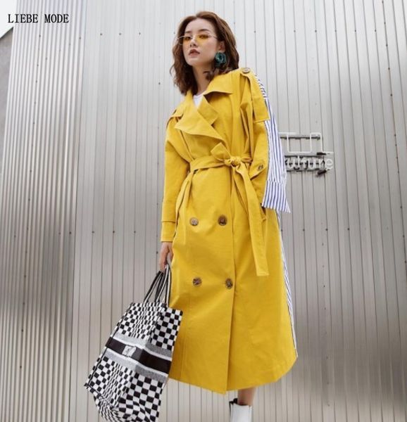 2019 autumn double breasted long trench coat for women calf length windbreaker with sash yellow striped patchwork ladies trench, Tan;black
2019 autumn double breasted long trench coat for women calf length windbreaker with sash yellow striped patchwork ladies trench, Tan;black