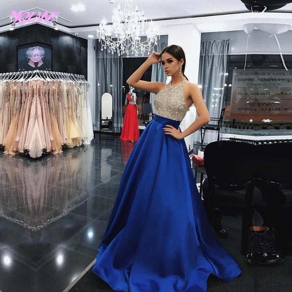 yqlnne 2018 royal blue rhinestones prom dresses long halter satin beaded evening gown, White;black
yqlnne 2018 royal blue rhinestones prom dresses long halter satin beaded evening gown, White;black