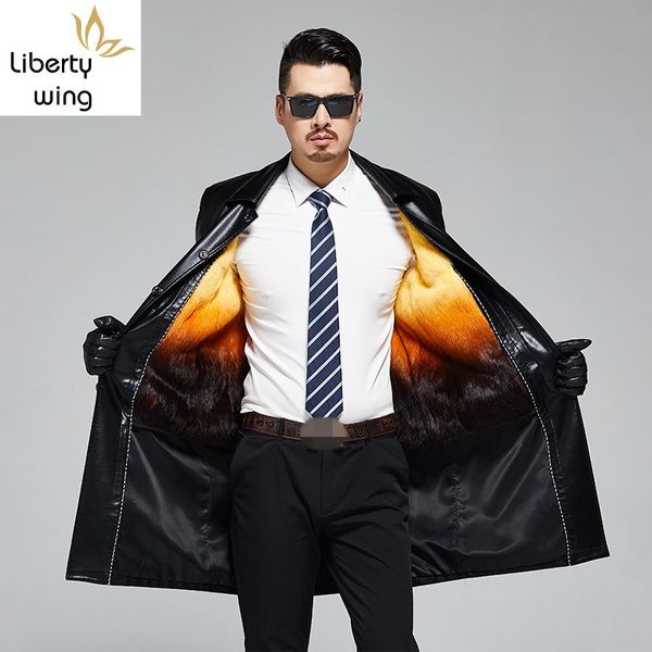 men leather windbreaker brand winter warm fur collar long male business single breasted casual trench coat, Black
men leather windbreaker brand winter warm fur collar long male business single breasted casual trench coat, Black