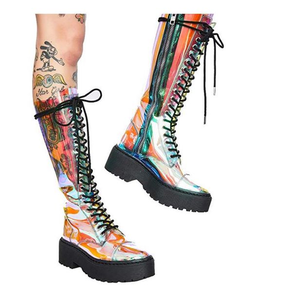 arqa 2019 new illusion fluorescent transparent flat leather fashion ladies catwalk lace pvc women's boots, Black
arqa 2019 new illusion fluorescent transparent flat leather fashion ladies catwalk lace pvc women's boots, Black