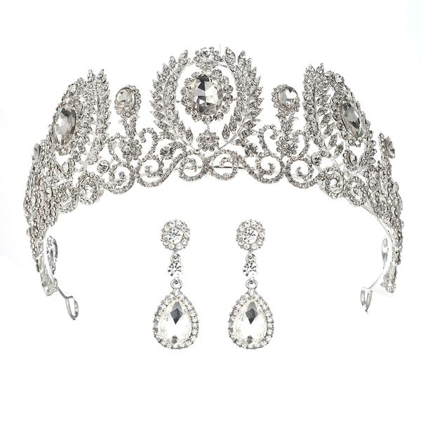 big wedding crown for bride tiara with earrings rhinestone bridal headpiece headband pageant hair ornaments diadem jewelry, Golden;white
big wedding crown for bride tiara with earrings rhinestone bridal headpiece headband pageant hair ornaments diadem jewelry, Golden;white