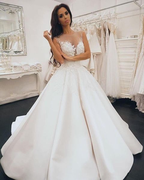2019 новый sheer jewel шеи свадебные платья кружева аппликации атласная линия страна стиль свадебные платья свадебное платье на заказ горячи, White
2019 новый sheer jewel шеи свадебные платья кружева аппликации атласная линия страна стиль свадебные платья свадебное платье на заказ горячи, White