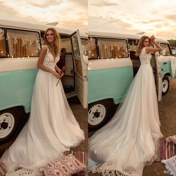 boho 2020 wedding dresses v neck lace appliqued tulle bridal gown bohemian country a line wedding dress robes de mariée, White
boho 2020 wedding dresses v neck lace appliqued tulle bridal gown bohemian country a line wedding dress robes de mariée, White