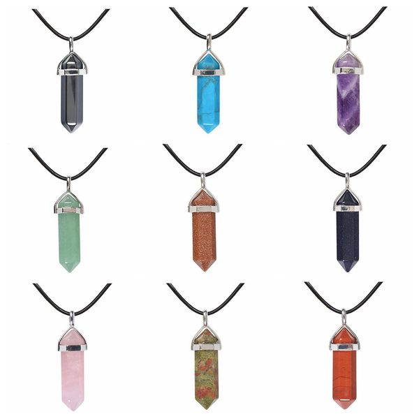 12pcs natural stone hexagonal pointed reiki chakra pendant necklace women girl 18" genuine leather choker boho jewelry, Silver
12pcs natural stone hexagonal pointed reiki chakra pendant necklace women girl 18" genuine leather choker boho jewelry, Silver