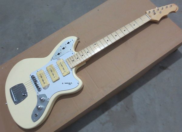 factory wholesale cream electric guitar with p90 pickups,white pickguard,maple fretboard,can be customized as reques
factory wholesale cream electric guitar with p90 pickups,white pickguard,maple fretboard,can be customized as reques