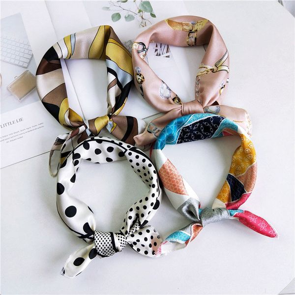 50*50cm square scarf hair tie band for business attire women elegant small vintage skinny retro head neck silk satin scarf, Blue;gray 
50*50cm square scarf hair tie band for business attire women elegant small vintage skinny retro head neck silk satin scarf, Blue;gray