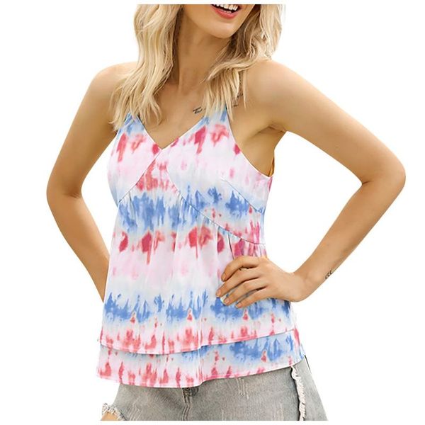women's summer tie-dye v-neck fashion sleeveless leaf suspenders vest tie-dye tank women sleeveless tanks, White
women's summer tie-dye v-neck fashion sleeveless leaf suspenders vest tie-dye tank women sleeveless tanks, White