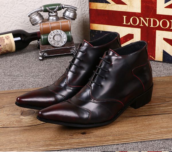 pointed toe boots for men lace-up wine red men boots high heels 2019 ankle, Black 
pointed toe boots for men lace-up wine red men boots high heels 2019 ankle, Black