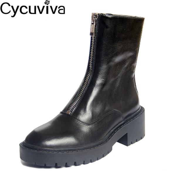 genuine leather black ankle boots for women platform flat knight boots classic round toe runway shoes woman front zipper
genuine leather black ankle boots for women platform flat knight boots classic round toe runway shoes woman front zipper