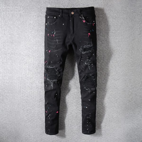 fashion streetwear men jeans black color destroyed ripped jeans men colorful paint denim broken pants hip hop skinny homme, Blue
fashion streetwear men jeans black color destroyed ripped jeans men colorful paint denim broken pants hip hop skinny homme, Blue