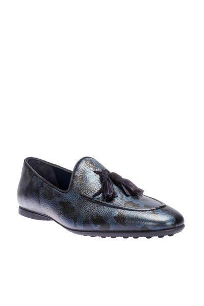 pearl genuine leather navy blue men 's loafer 120130003738, Black