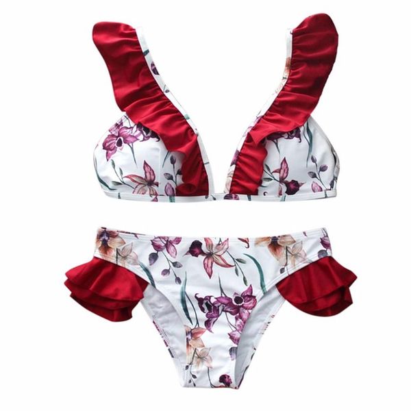 summer print ruffled women's swimwear split flower print two-piece bikini swimsuit beachwear, White;black
summer print ruffled women's swimwear split flower print two-piece bikini swimsuit beachwear, White;black