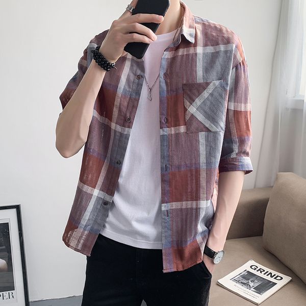 men's cotton plaid shirt high-quality casual men's five-point sleeve linen shirt british style loose breathable short shirts, White;black
men's cotton plaid shirt high-quality casual men's five-point sleeve linen shirt british style loose breathable short shirts, White;black