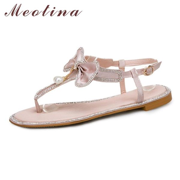 meotina crystal flat sandals bow pearl shoes women flip flops footwear ladies summer elegant sandals sliver pink large size .5, Black 
meotina crystal flat sandals bow pearl shoes women flip flops footwear ladies summer elegant sandals sliver pink large size .5, Black