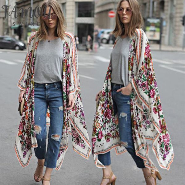 womens clothing boho vintage women floral loose blouse shawl kimono cardigan long sleeve long chiffon shirt, White 
womens clothing boho vintage women floral loose blouse shawl kimono cardigan long sleeve long chiffon shirt, White