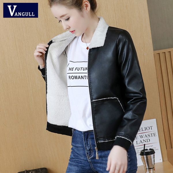 vangull winter women leather jacket long sleeve warm velvet thick pu leather coat 2019 solid zipper plus size short outerwear, Black
vangull winter women leather jacket long sleeve warm velvet thick pu leather coat 2019 solid zipper plus size short outerwear, Black