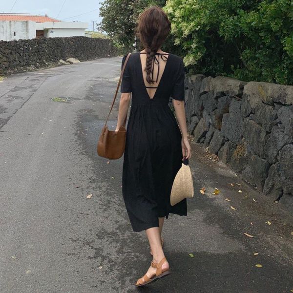 women summer long dress vintage korean style chic ulzzang high waist backlesses ladies dresses casual woman beach sundress, Black;gray
women summer long dress vintage korean style chic ulzzang high waist backlesses ladies dresses casual woman beach sundress, Black;gray