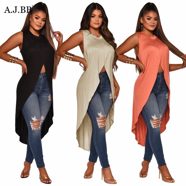 europe and america solid color split t-shirt fashion slim o-neck sleeveless women's shirt, White
europe and america solid color split t-shirt fashion slim o-neck sleeveless women's shirt, White