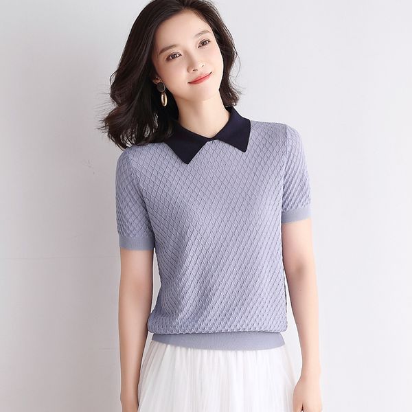 women elegant sweater with v-neckc short sleeve solid color lady pullovers sweater, White;black
women elegant sweater with v-neckc short sleeve solid color lady pullovers sweater, White;black