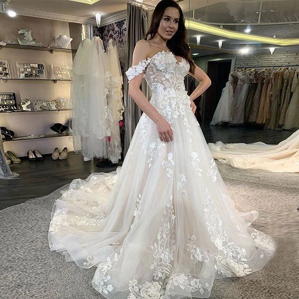 amazing off the shoulder wedding dress appliques a line wedding gowns sweep train lace-up bridal gowns custom made, White
amazing off the shoulder wedding dress appliques a line wedding gowns sweep train lace-up bridal gowns custom made, White