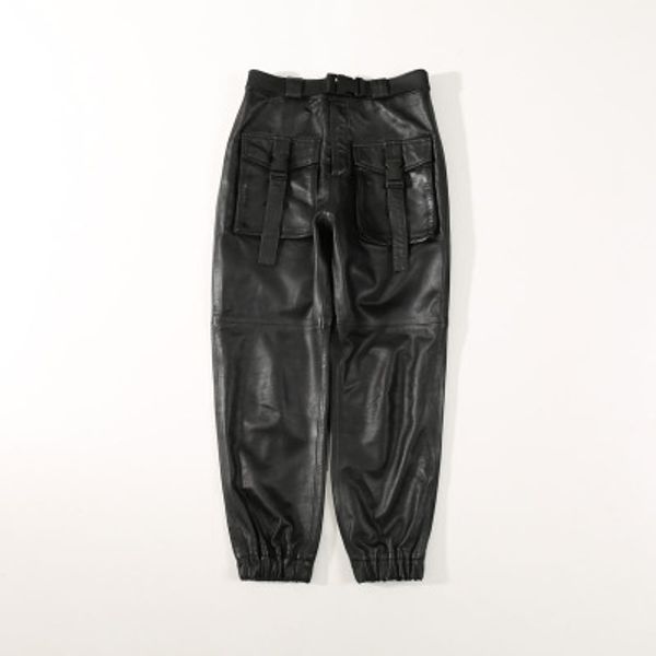 2020 women new fashion genuine real sheep leather pants c24, Black;white