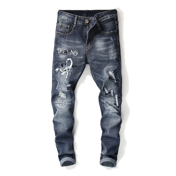 fashion men embroidered ripped jeans pants distressed denim trousers with patches torn jean joggers letter embroidery, Blue
fashion men embroidered ripped jeans pants distressed denim trousers with patches torn jean joggers letter embroidery, Blue