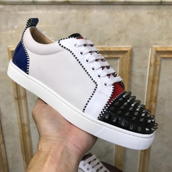 

designs shoes spike junior calf low cut mix red bottom sneaker luxury party wedding shoe genuine leather spikes lace-up casual shoes c13, Black