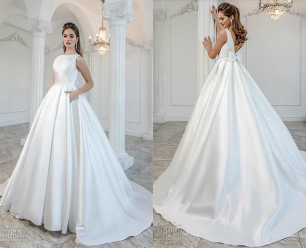 2019 элегантные атласные свадебные платья jewel neck a line sweep поезд ruffles пляж свадебное платье на заказ свадебные платья vestidos de, White
2019 элегантные атласные свадебные платья jewel neck a line sweep поезд ruffles пляж свадебное платье на заказ свадебные платья vestidos de, White