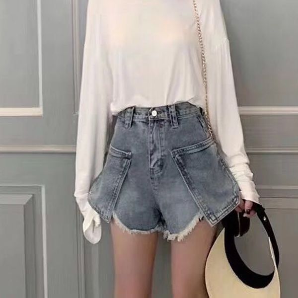 women's fashion vintage ripped loose waisted short jeans punk woman denim shorts, White;black
women's fashion vintage ripped loose waisted short jeans punk woman denim shorts, White;black