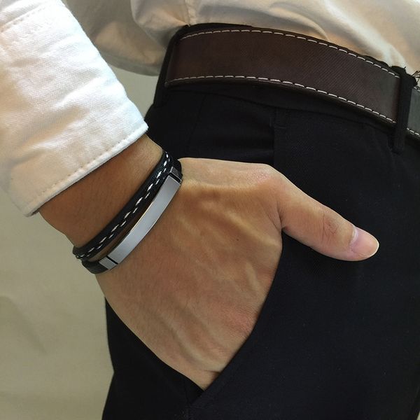 vnox unique sew lines genuine leather bracelets for men women stainless steel bar layered bangle causal pulseira, Black
vnox unique sew lines genuine leather bracelets for men women stainless steel bar layered bangle causal pulseira, Black