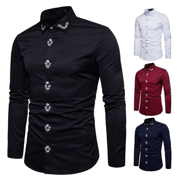 men's 2020 new shirt european and american embroidery court style slim solid color long sleeve shirt man nx5298, White;black
men's 2020 new shirt european and american embroidery court style slim solid color long sleeve shirt man nx5298, White;black