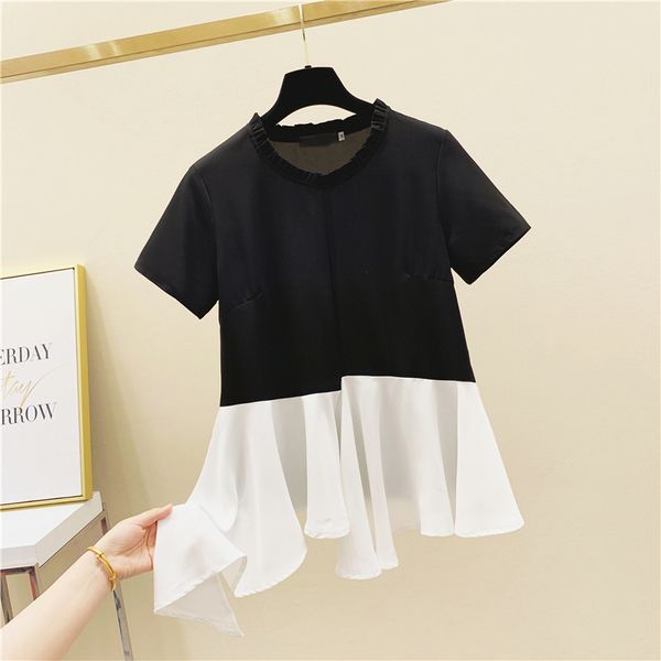 irregular ruffles stitching o collar short sleeve t-shirt female 2020 summer korean style loose black white t-shirt student
irregular ruffles stitching o collar short sleeve t-shirt female 2020 summer korean style loose black white t-shirt student
