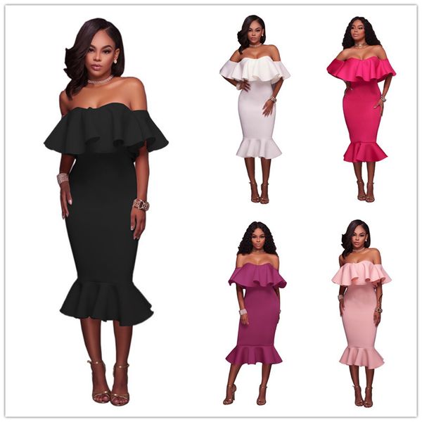 slim bodycon off shoulder slash neck black trumpet party dresses women ruffles white midi dress summer robe female vestidos, Black;pink
slim bodycon off shoulder slash neck black trumpet party dresses women ruffles white midi dress summer robe female vestidos, Black;pink