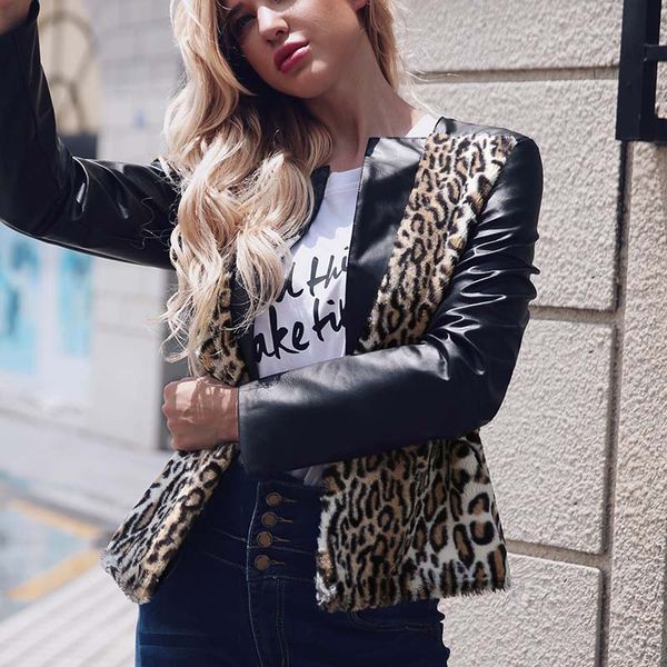 new arrival women leather jackets elegant autumn winter warm leopard long sleeve patchwork fur outwear female slim casual coat, Black
new arrival women leather jackets elegant autumn winter warm leopard long sleeve patchwork fur outwear female slim casual coat, Black