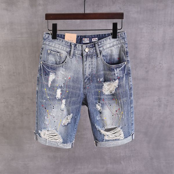 2020 newly designer fashion men jeans shorts destroyed ripped short jeans homme paint designer summer hip hop denim shorts men, Blue
2020 newly designer fashion men jeans shorts destroyed ripped short jeans homme paint designer summer hip hop denim shorts men, Blue